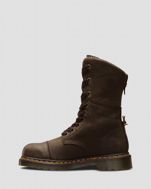 Dr Martens Dámské Pracovní Boty Leah Steel Toe Tmavě Hnědé, CZ-571804